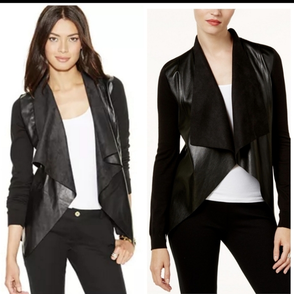 black leather cardigan